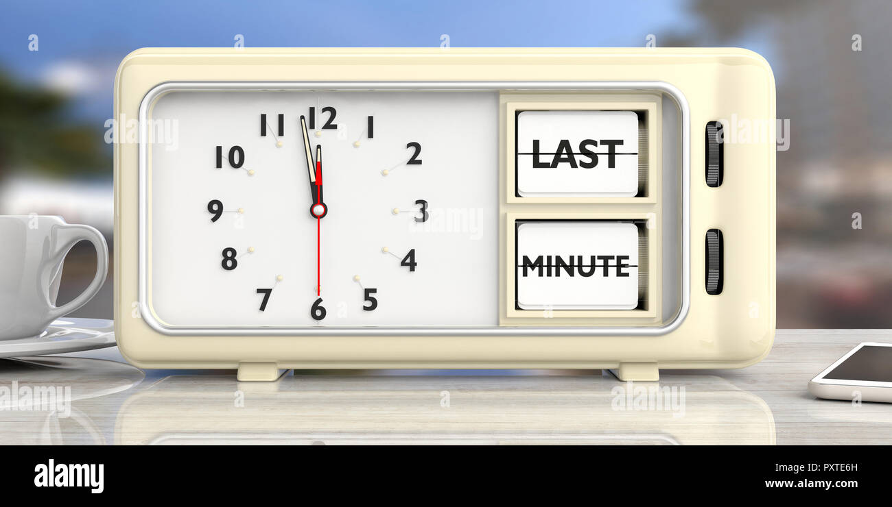 time management. last minute text message on retro vintage alarm clock