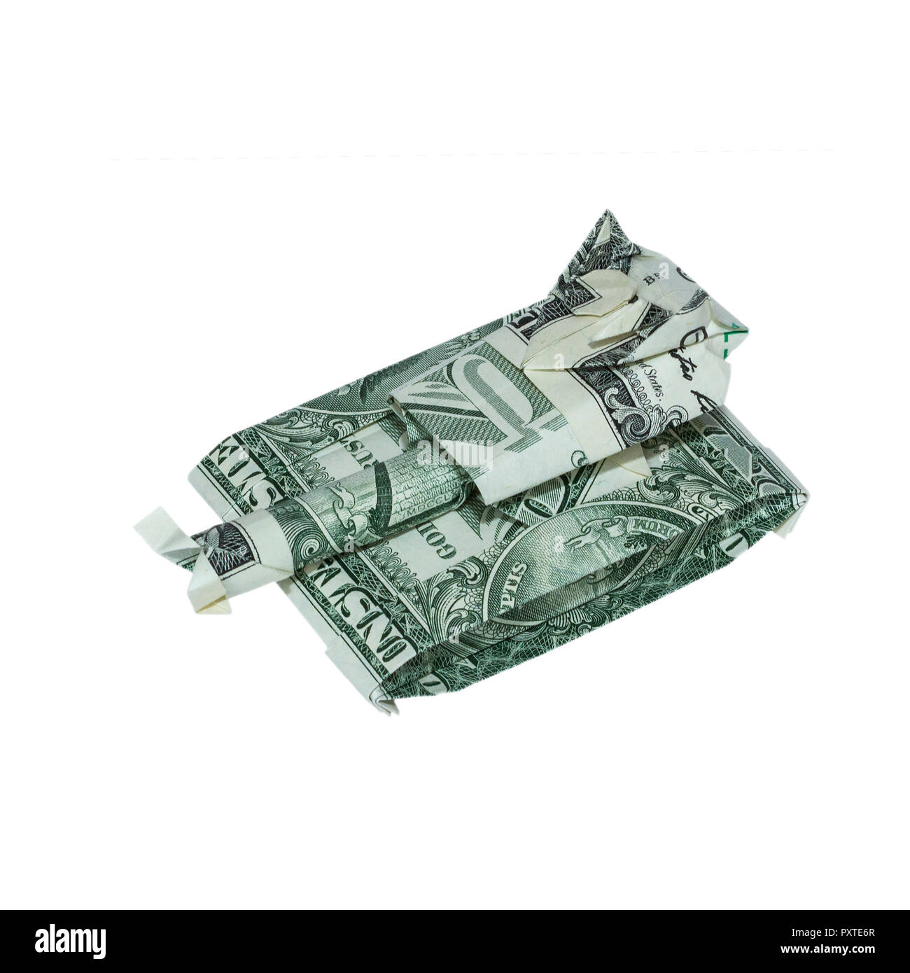 Money Origami Tank Folded With Real One Dollar Bill Isolated On White