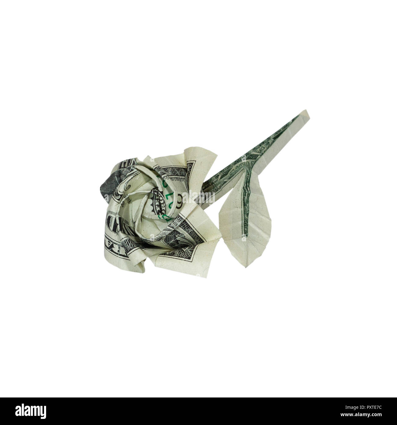 Money Origami Rose Flower Folded With Real One Dollar Bill Isolated On