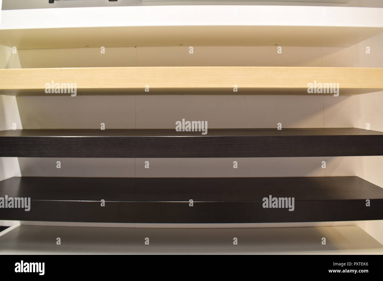 multiple shelves in different colors parallel Stock Photo