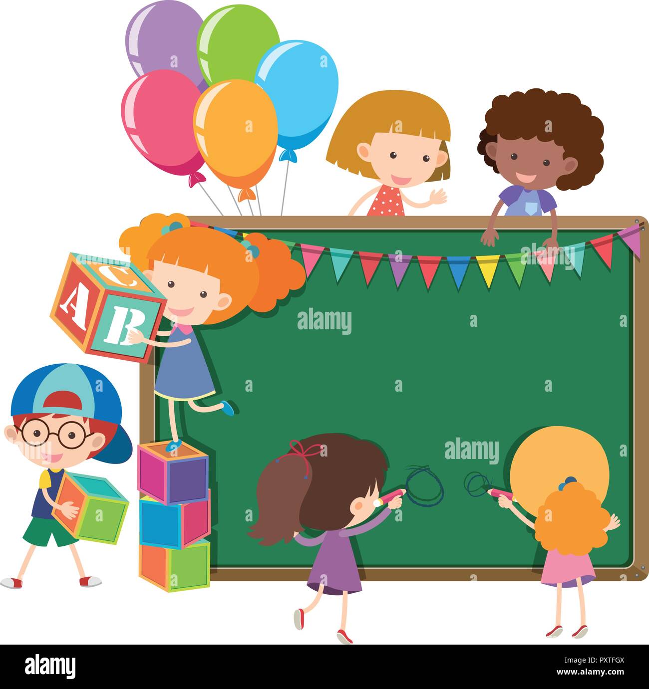 Border template with kids playing illustration Stock Vector Image & Art ...