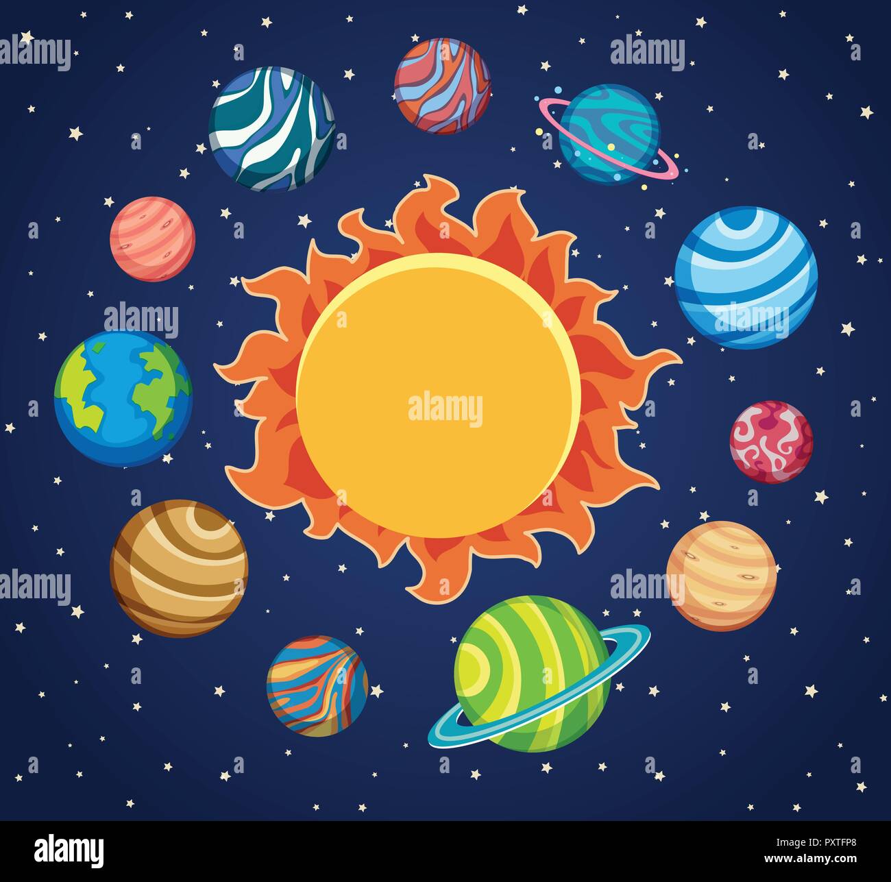 Solar system background with planets around the sun illustration Stock ...
