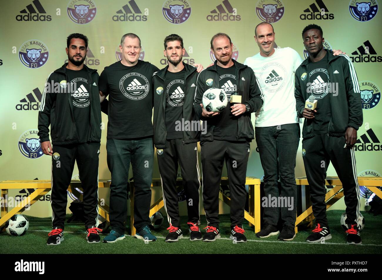 New Delhi, India. 22nd Oct, 2018. Shahnawaz Bashir, Dave Thomas (Managing  Director of adidas Group, India), Danish Farooq, Dave Robertson (Manager),  Sean Van Wyk (Senior Marketing Director at adidas India) & Loveday