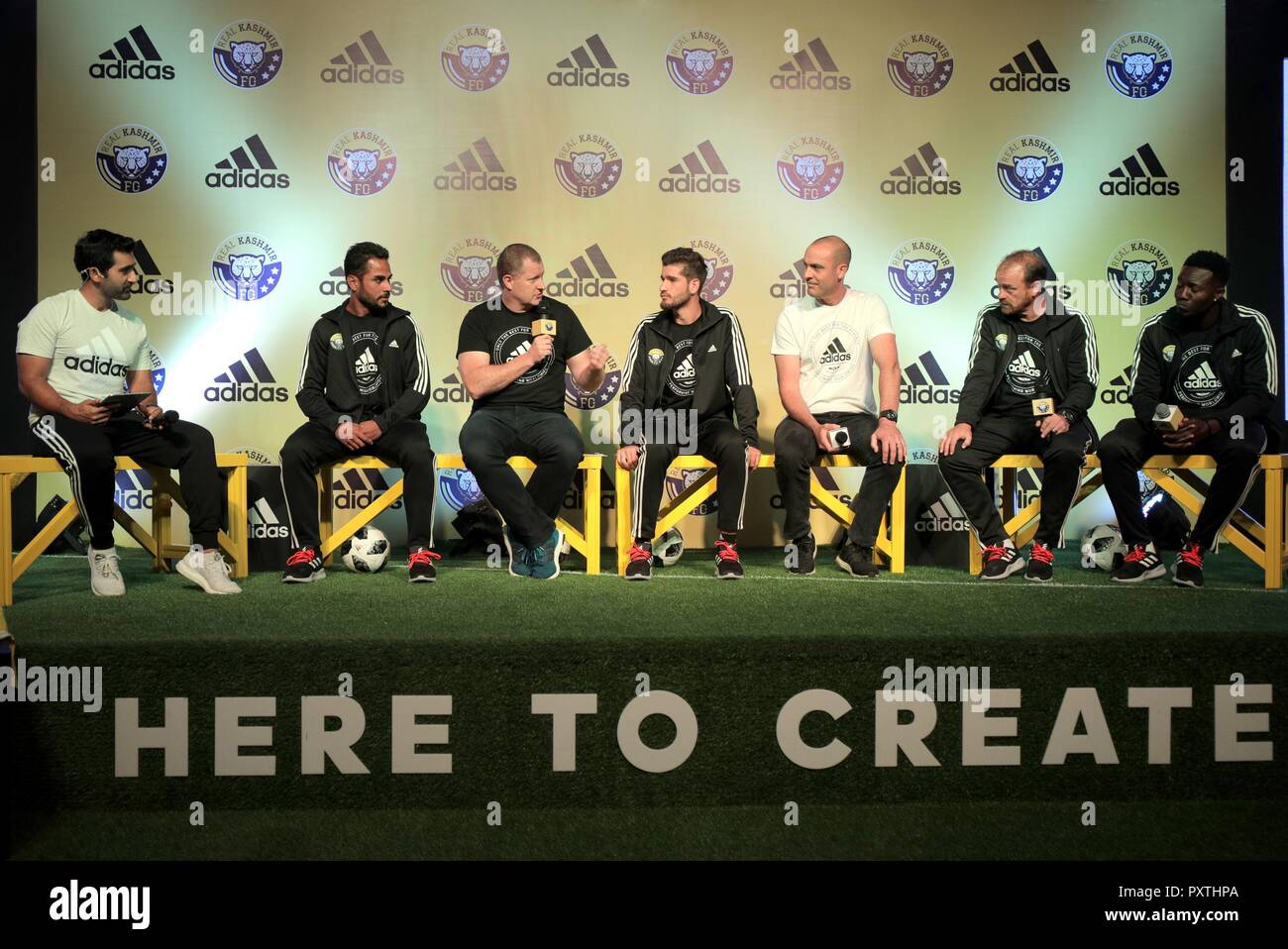 New Delhi, India. 22nd Oct, 2018. Shahnawaz Bashir, Dave Thomas (Managing  Director of adidas Group, India), Danish Farooq, Sean Van Wyk (Senior Marketing  Director at adidas India), Dave Robertson (Manager), & Loveday