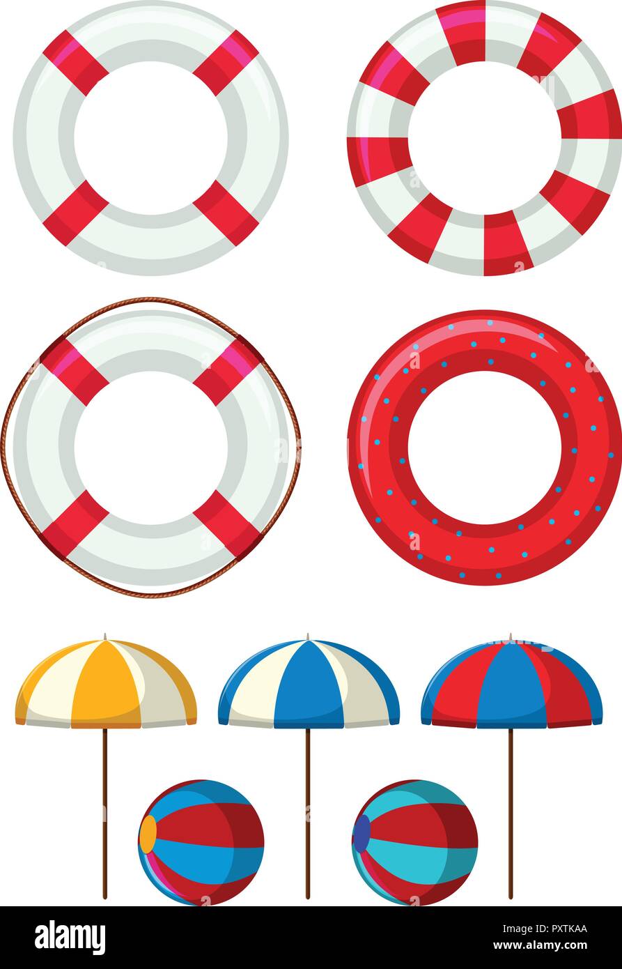 Safety rings and other beach elements illustration Stock Vector