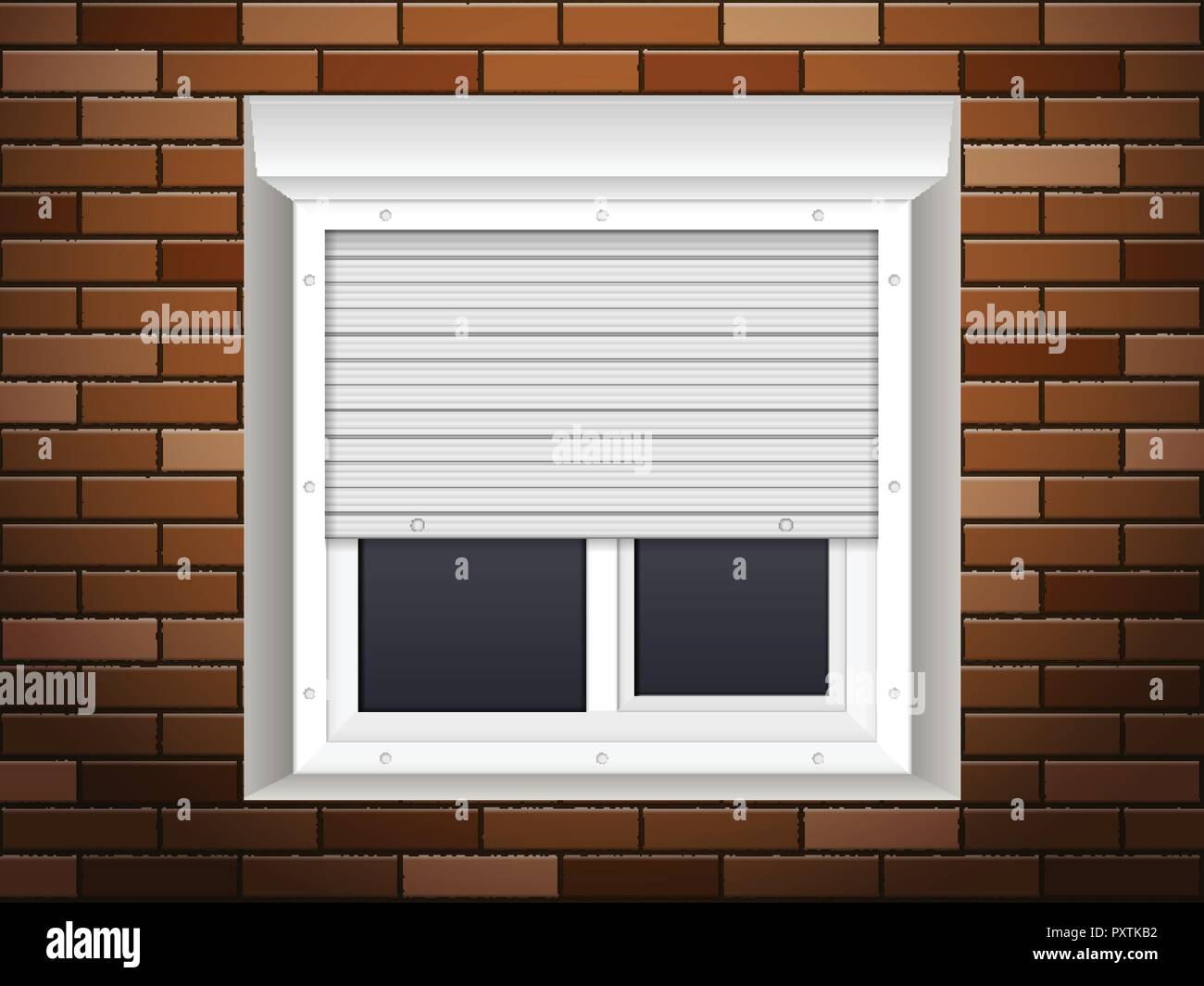 Windows with rolling shutters on brick wall Stock Vector