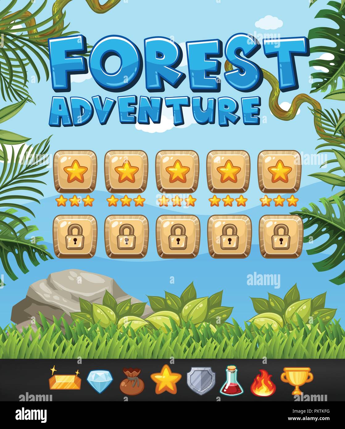 Background template for game with forest adventure theme illustration Stock Vector