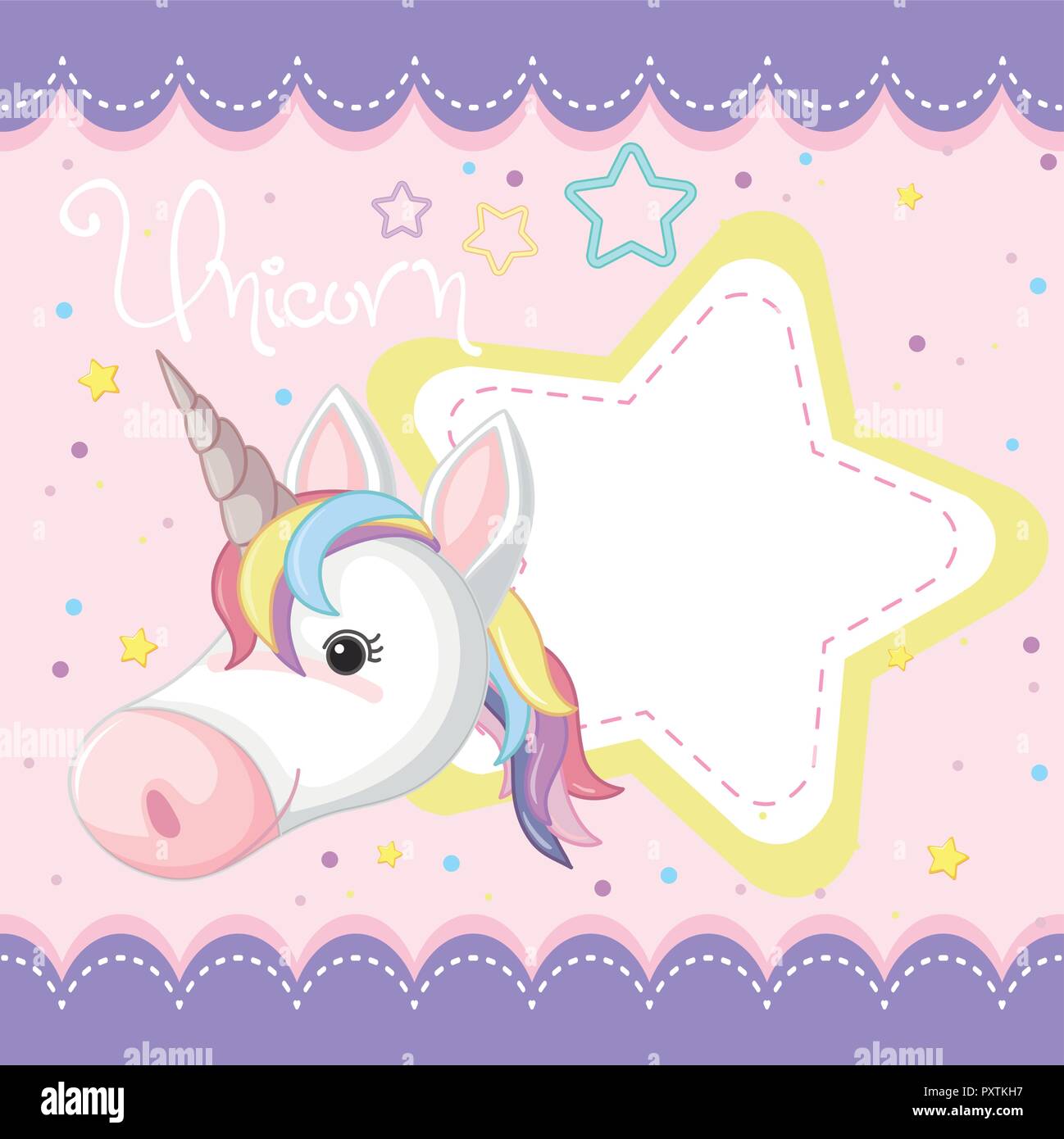 Border template with unicorn and star illustration Stock Vector Art