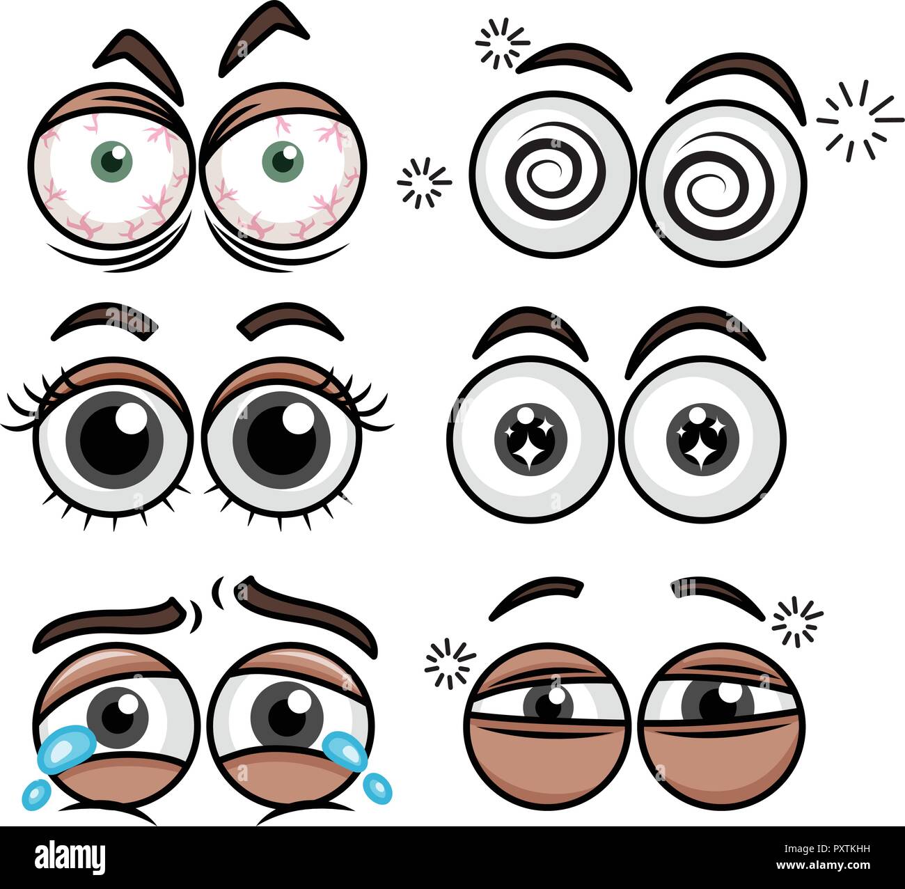 Six set of human eyes in different emotions illustration Stock Vector