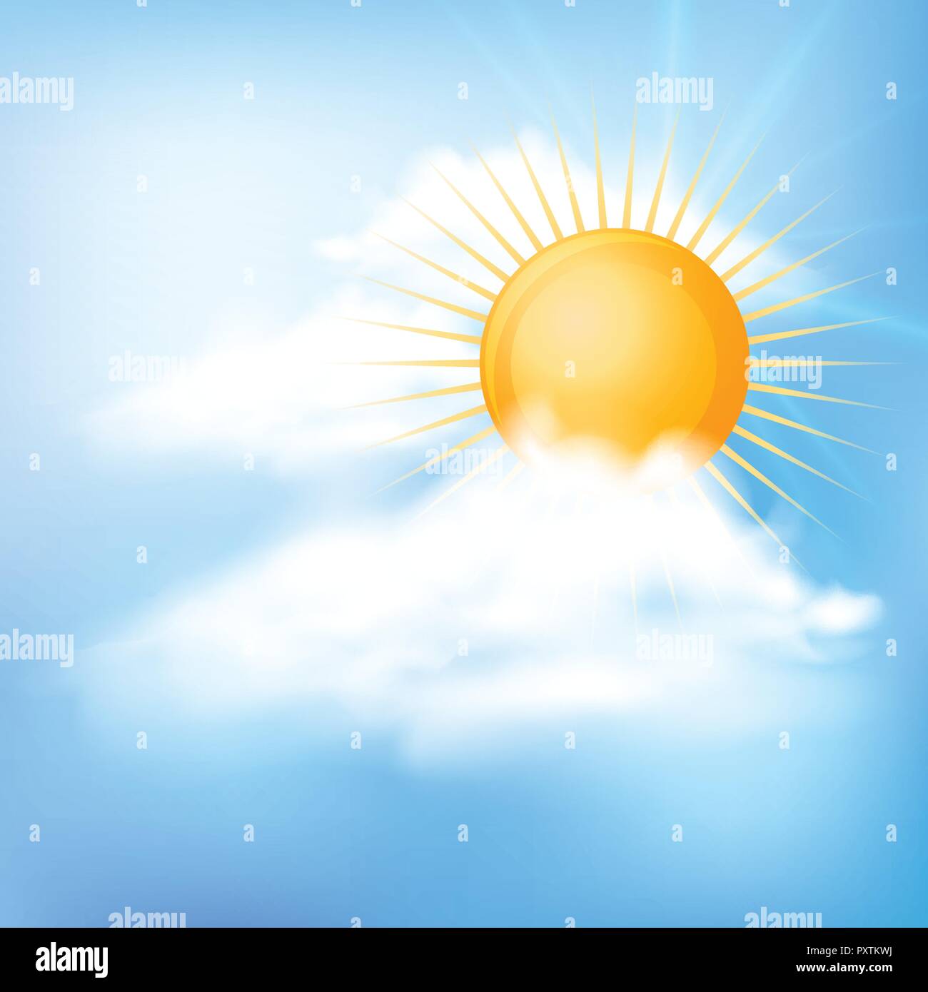 Blue sky with sun and clouds illustration Stock Vector Image & Art - Alamy