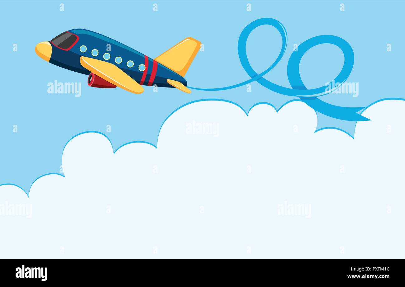 Sky scene with airplane and white cloud illustration Stock Vector Image ...