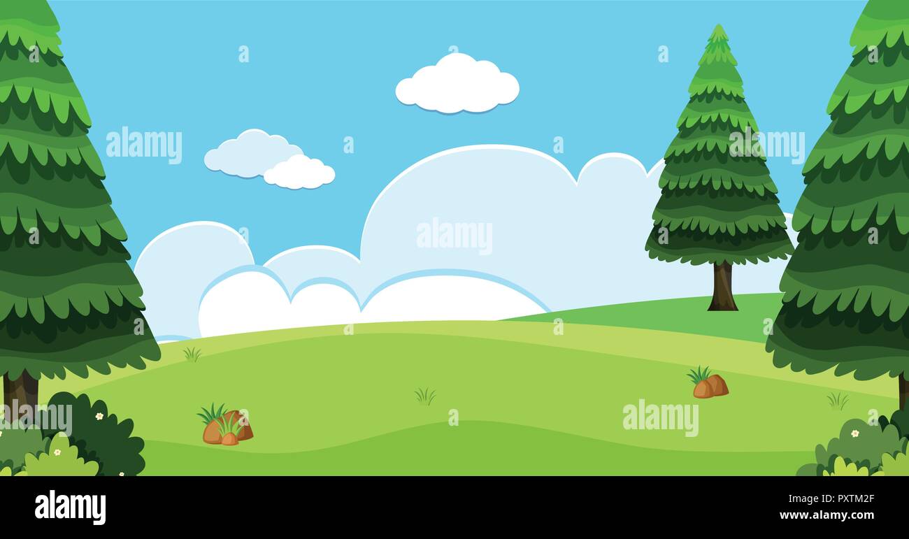 Background scene with pine trees in field illustration Stock Vector ...