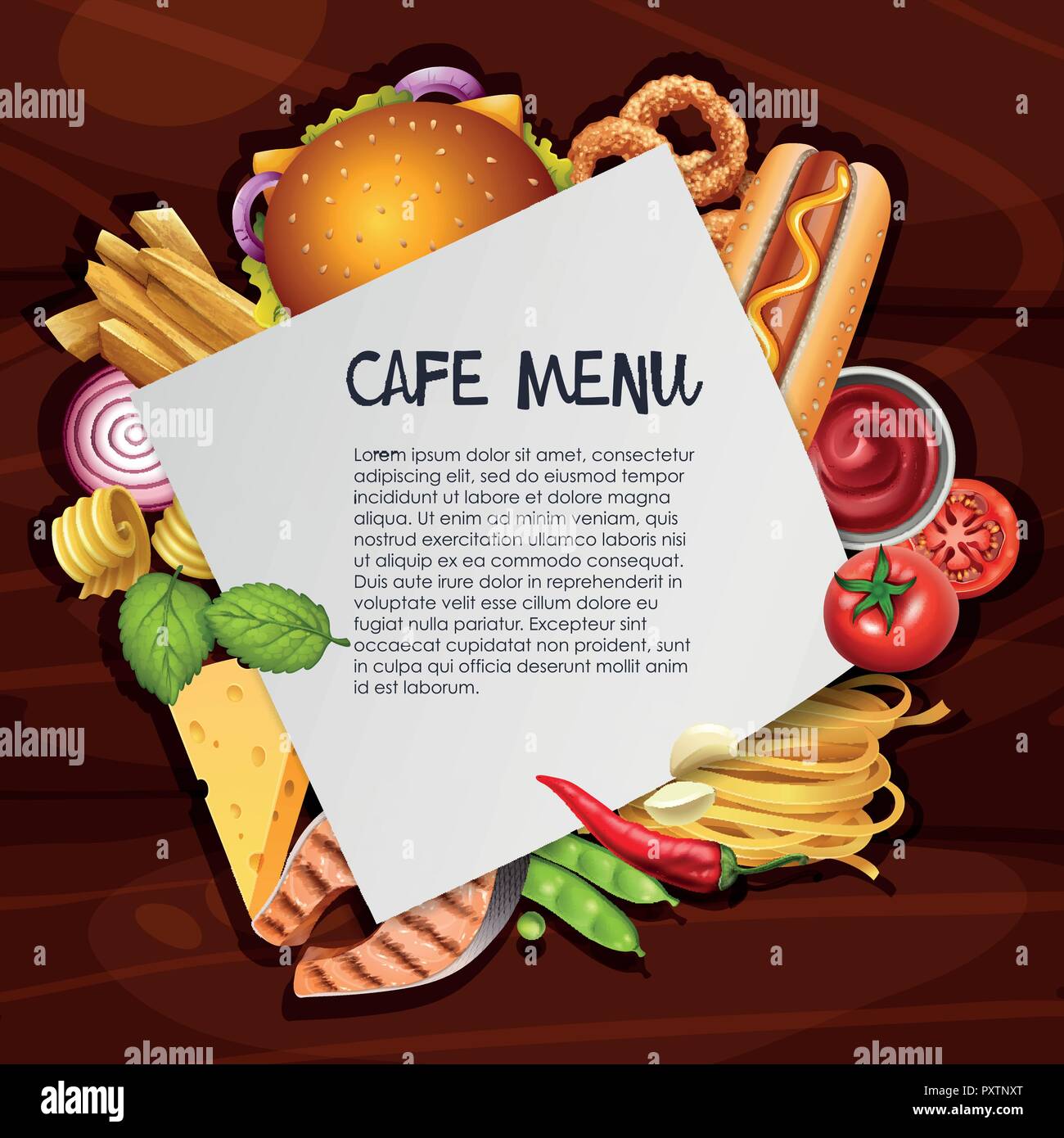Cafe menu background template with different types of food illustration  Stock Vector Image & Art - Alamy