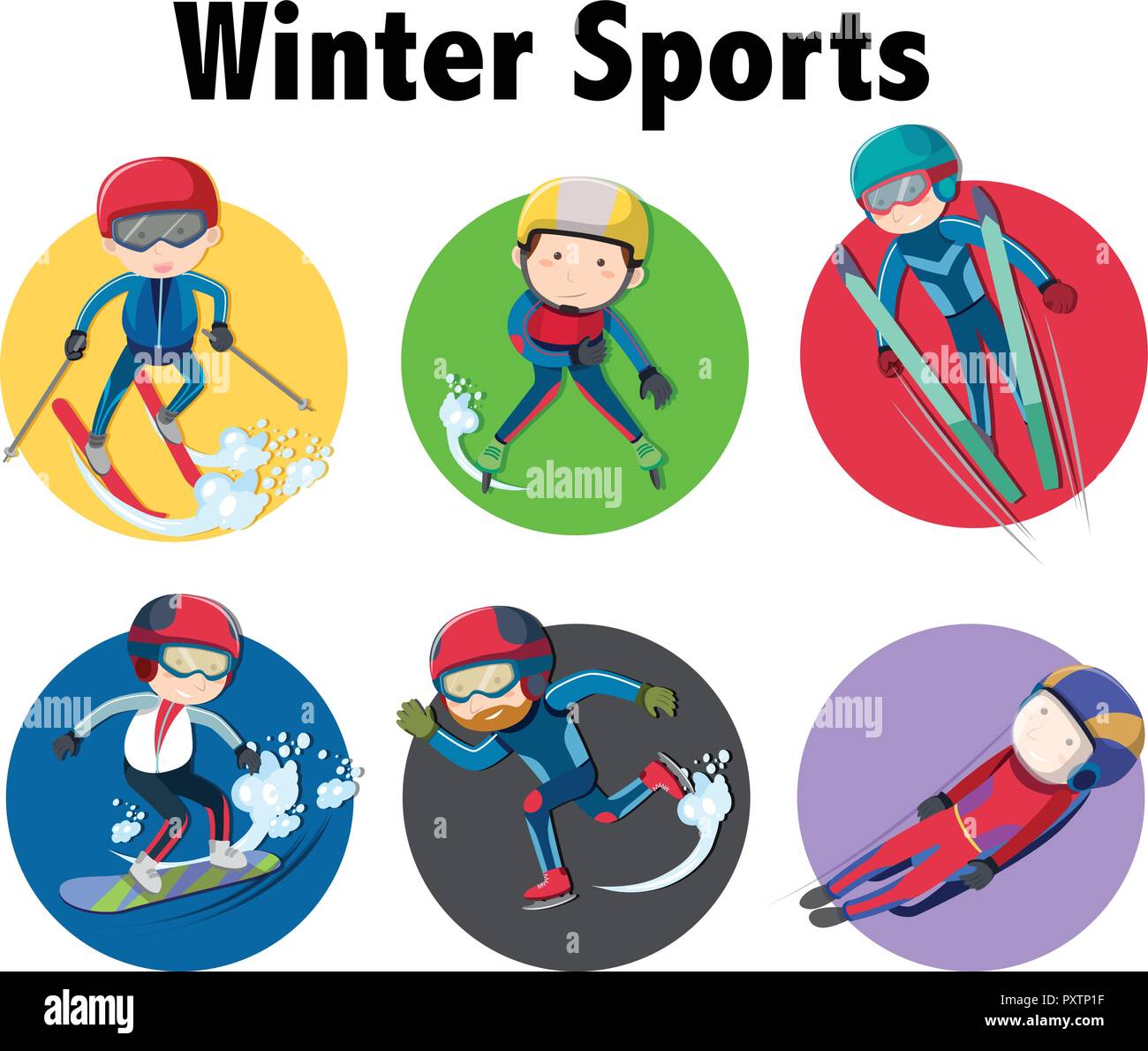 Winter sports sticker design with athletes on different equipments