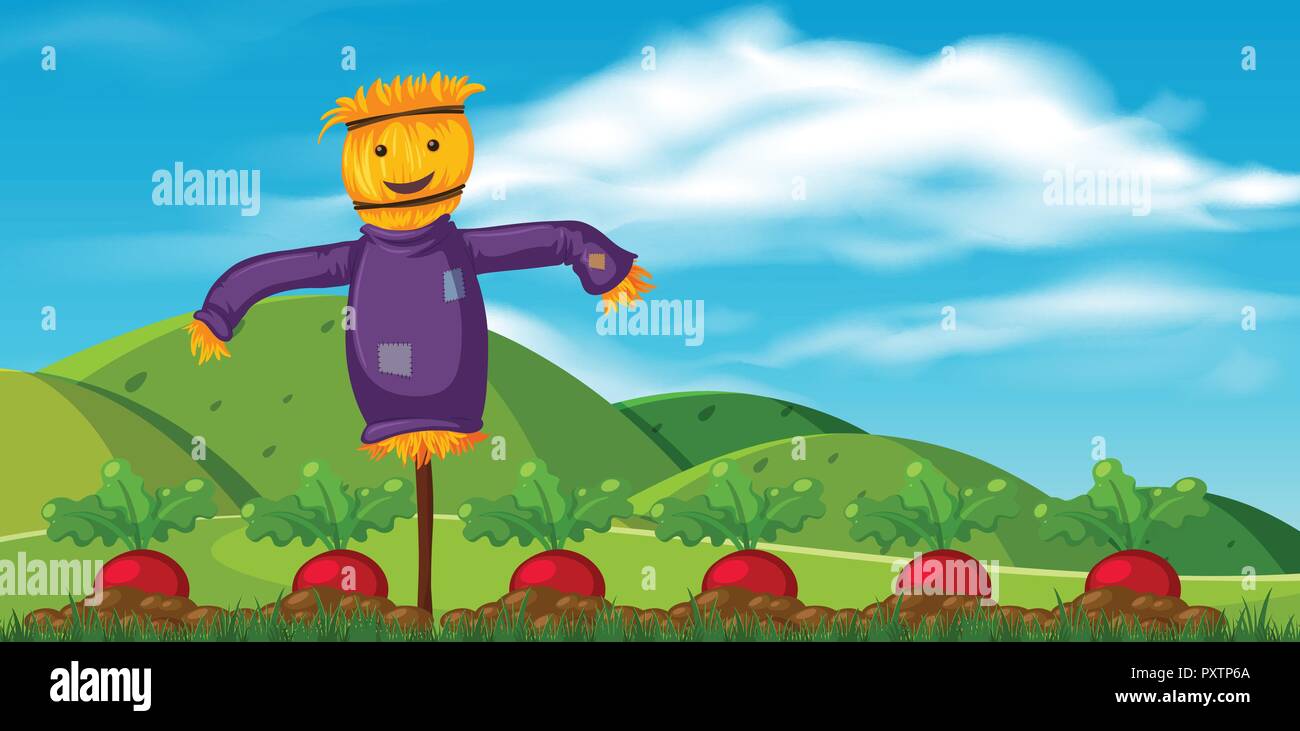 Rural Farming Scene with Scarecrow illustration Stock Vector Image ...