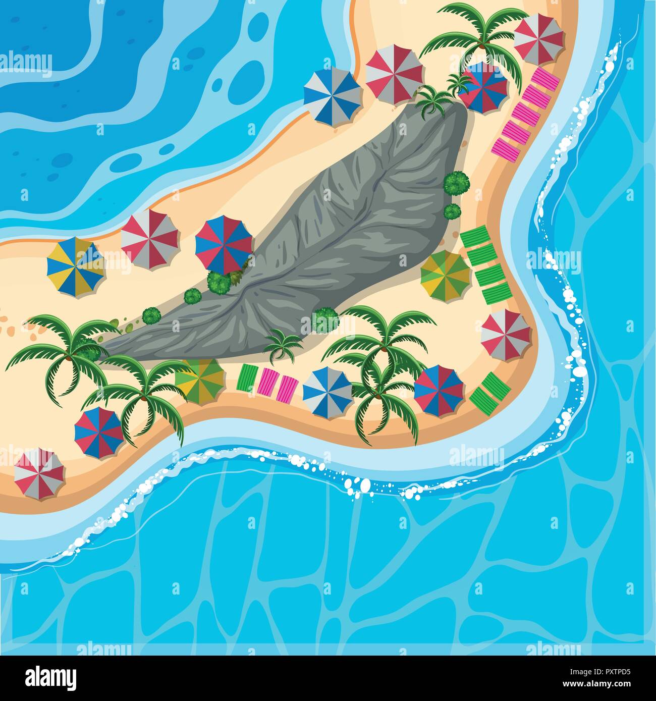 Aerial view of island in the ocean illustration Stock Vector Image