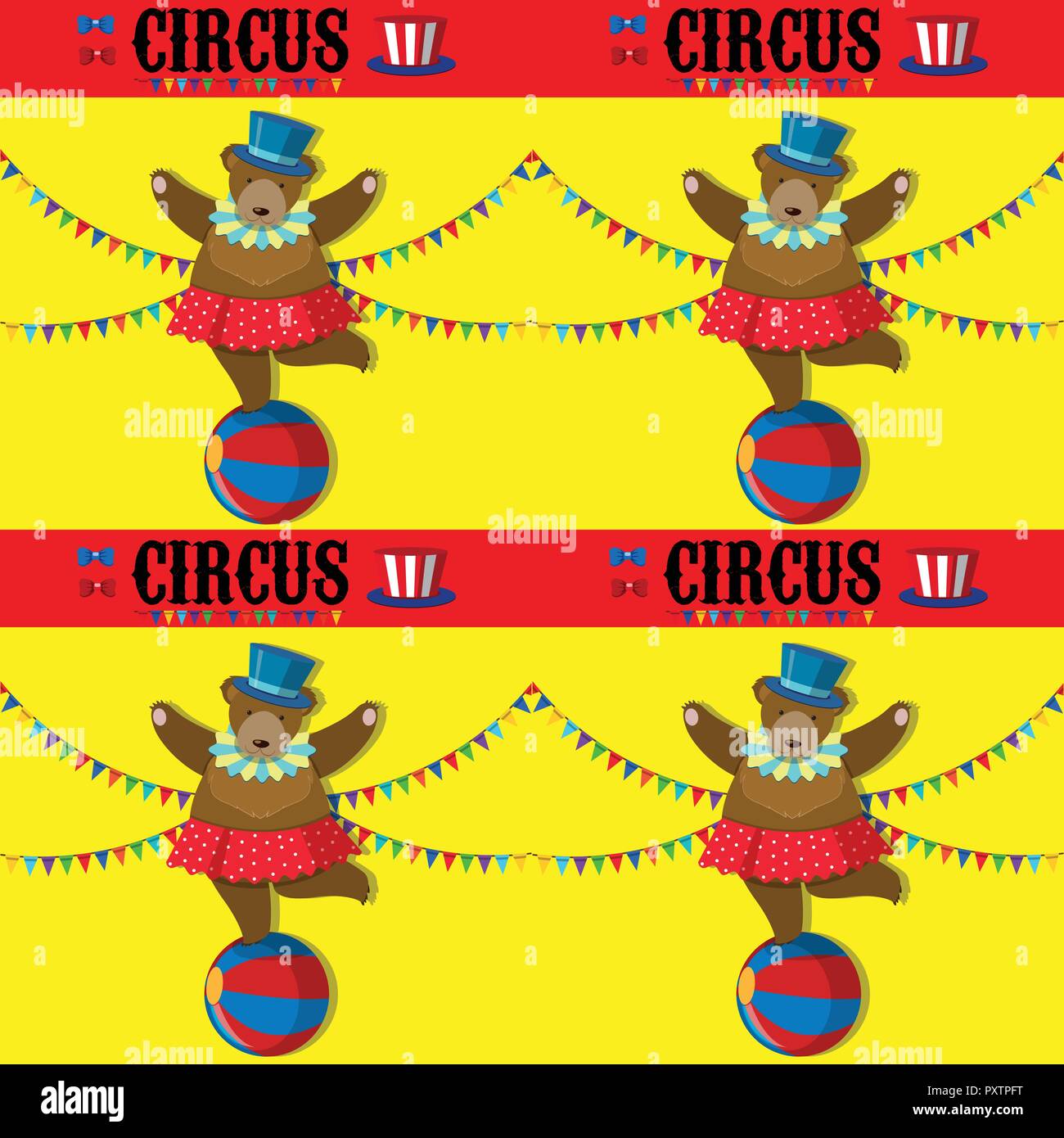 Seamless with Circus Bear Template illustration Stock Vector