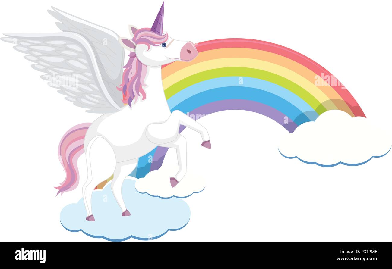 Cute Unicorn with Cloud and Rainbow illustration Stock Vector Image ...