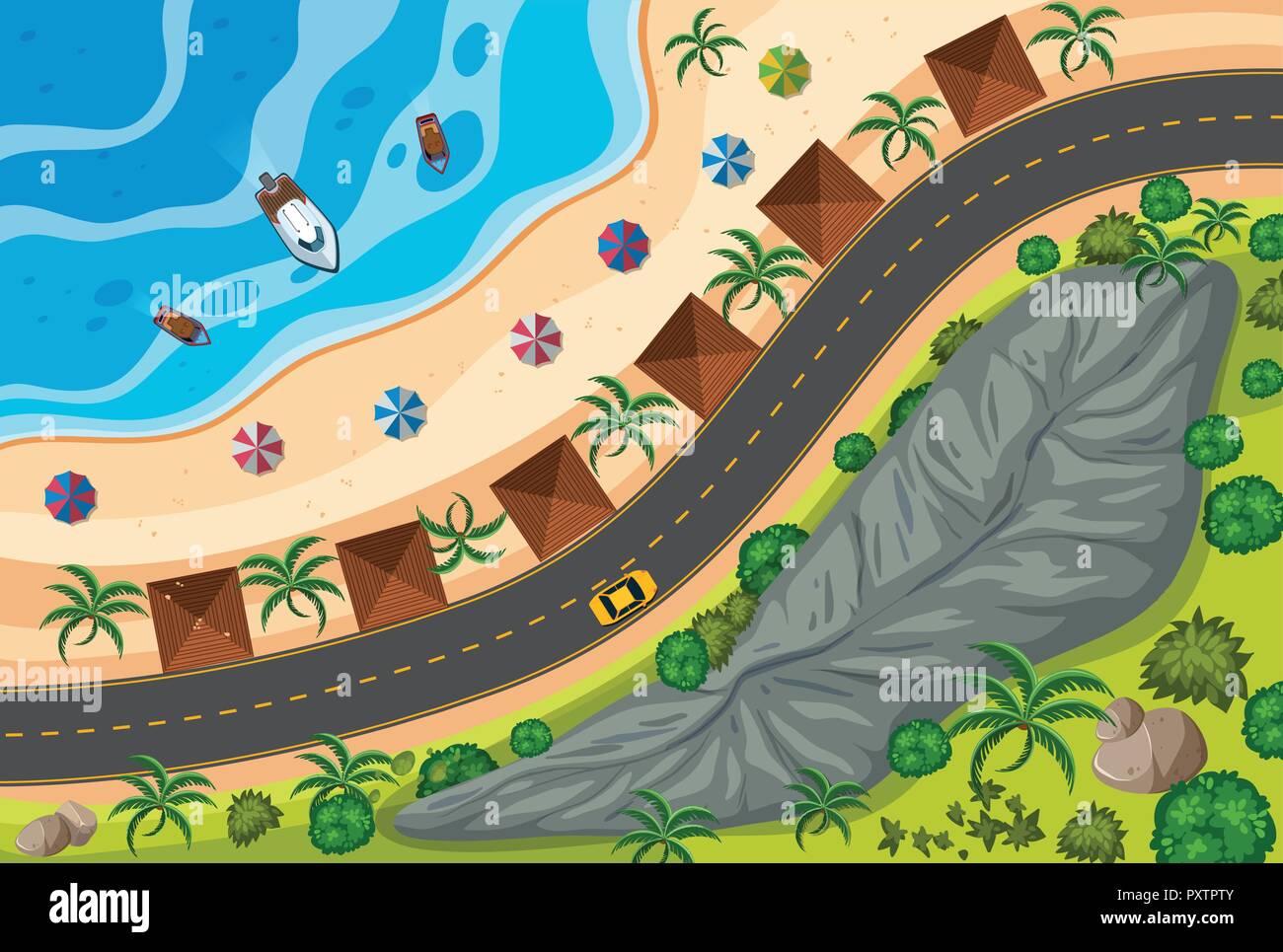 Aerial view of road along the beach illustration Stock Vector Image ...
