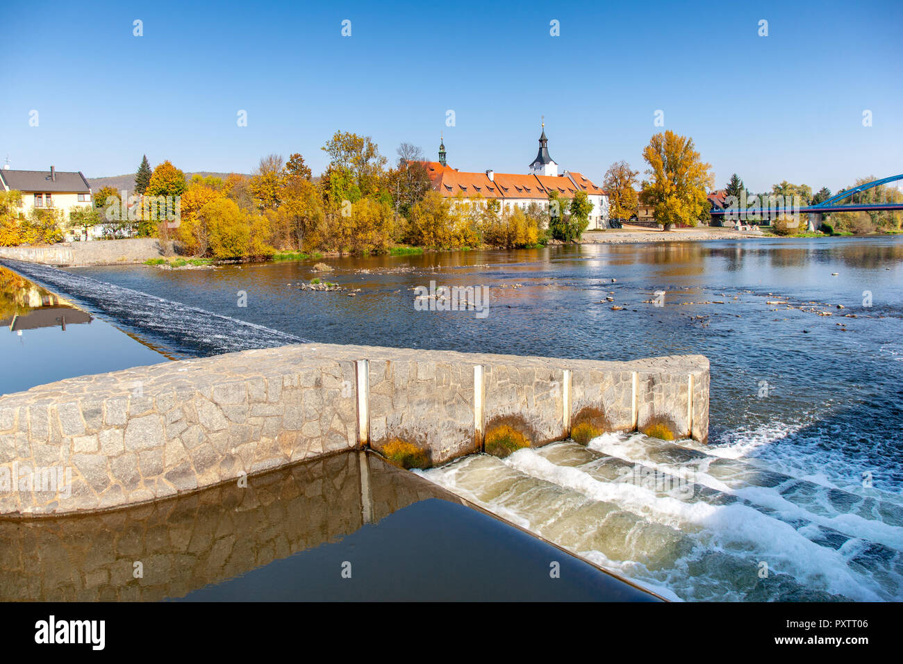 baroque castle Dobrichovice near Prague, Czech Karst region, Central Bohemia, Czech republic / Barokni zamek Dobrichovice u Prahy, reka Berounka, Cesk Stock Photo