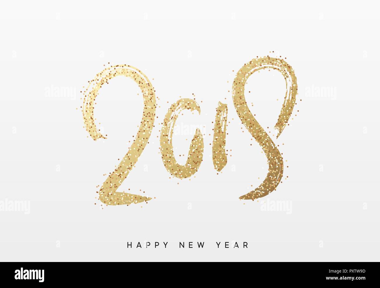 2019 New Year. Text golden with bright sparkles. Stock Vector