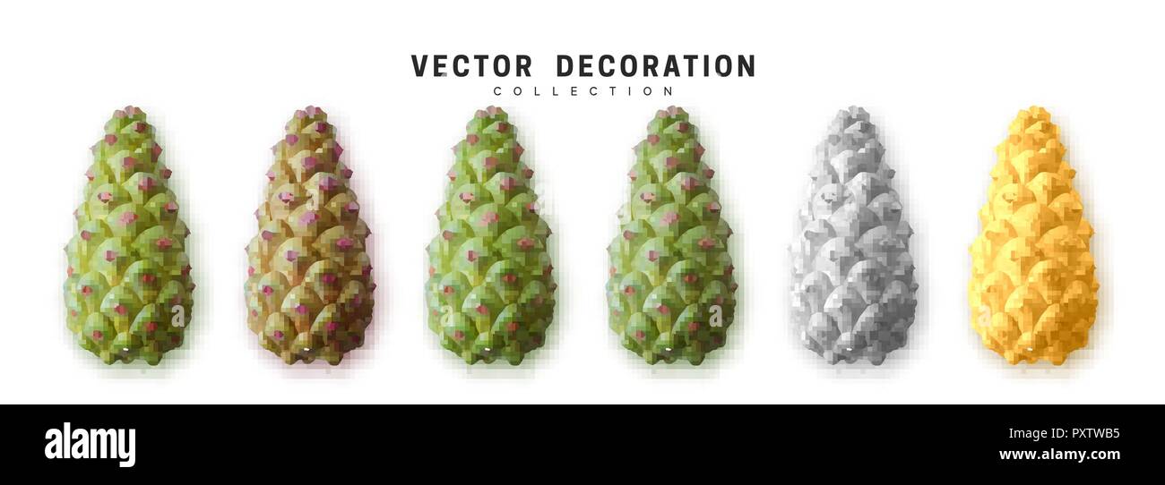Realistic pine cones set isolated on white background Stock Vector