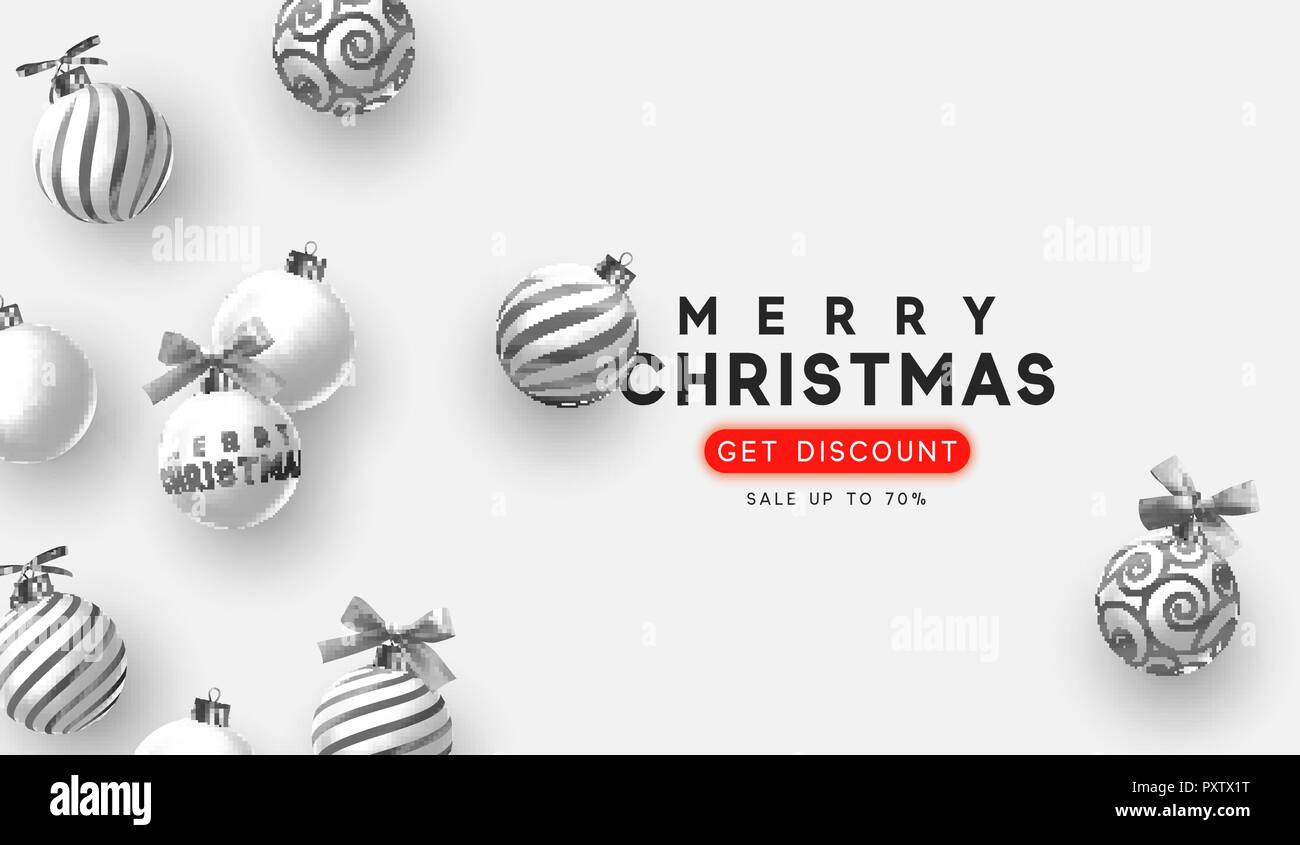 Christmas vector background. Xmas sale, holiday web banner. Design christmas decorations balls Stock Vector