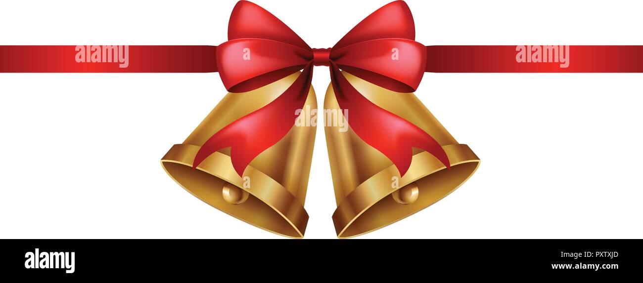 Bells and red ribbon on white background illustration Stock Vector ...