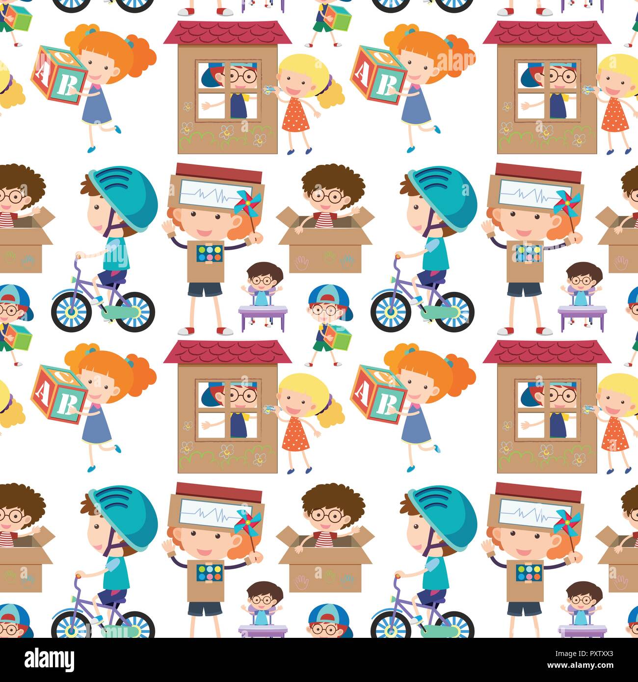 Seamless background with kids playing illustration Stock Vector Image