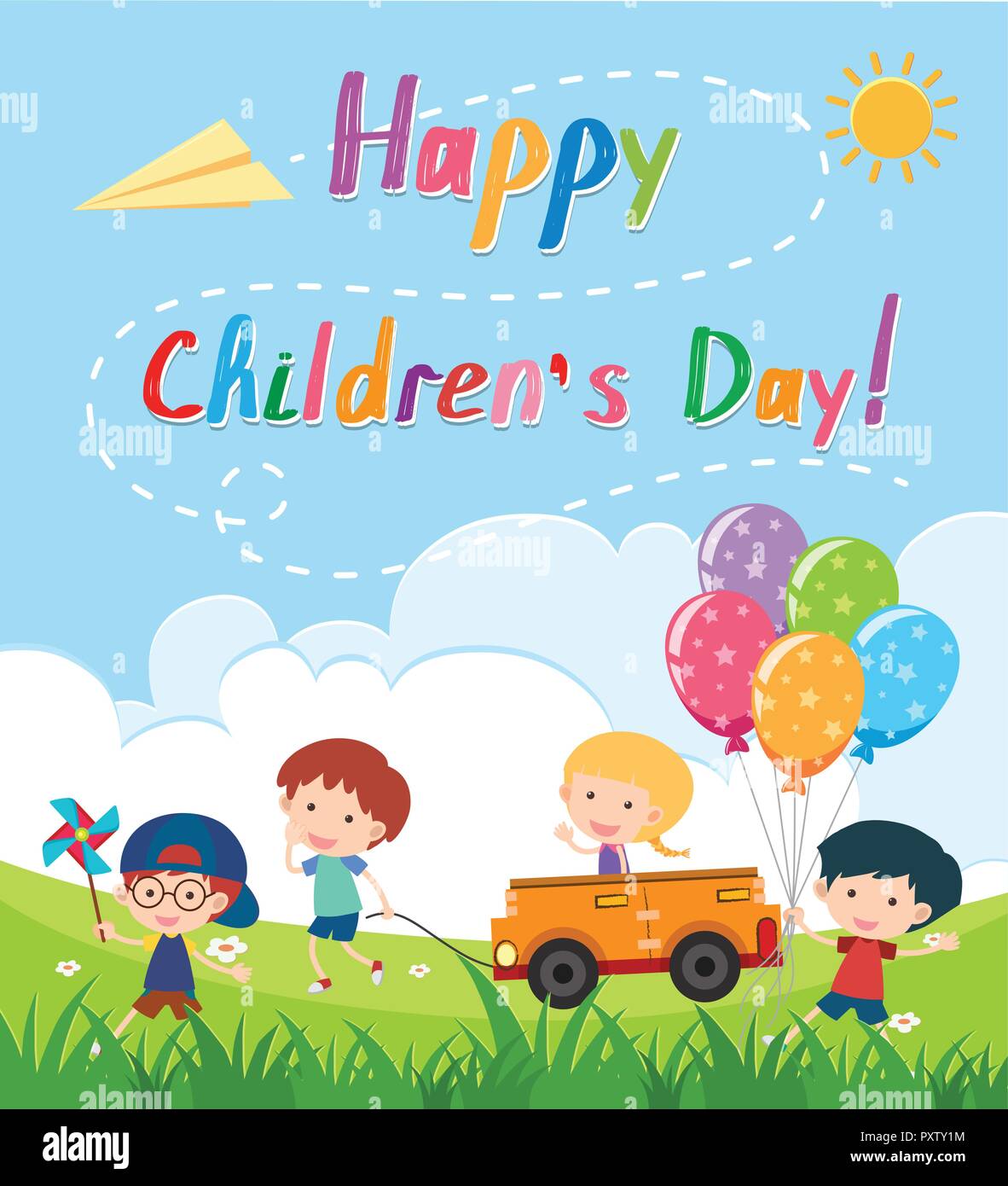 Happy children's day poster with kids in the park illustration Stock
