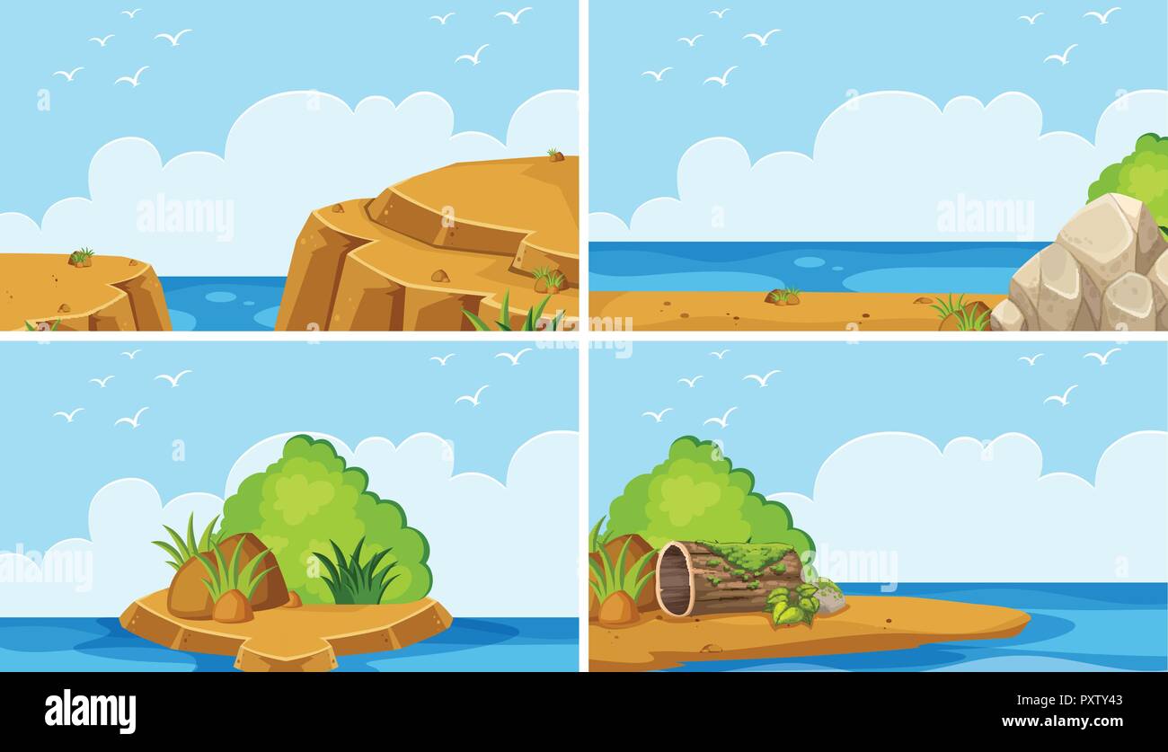 Four scenes of ocean at day time illustration Stock Vector Image & Art ...