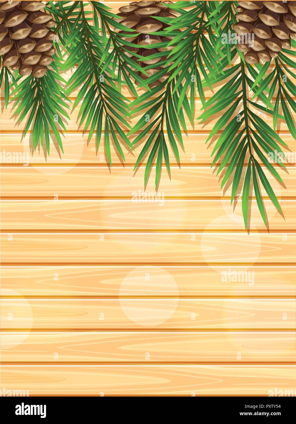 Wooden board with pinecones and leaves illustration Stock Vector Image ...