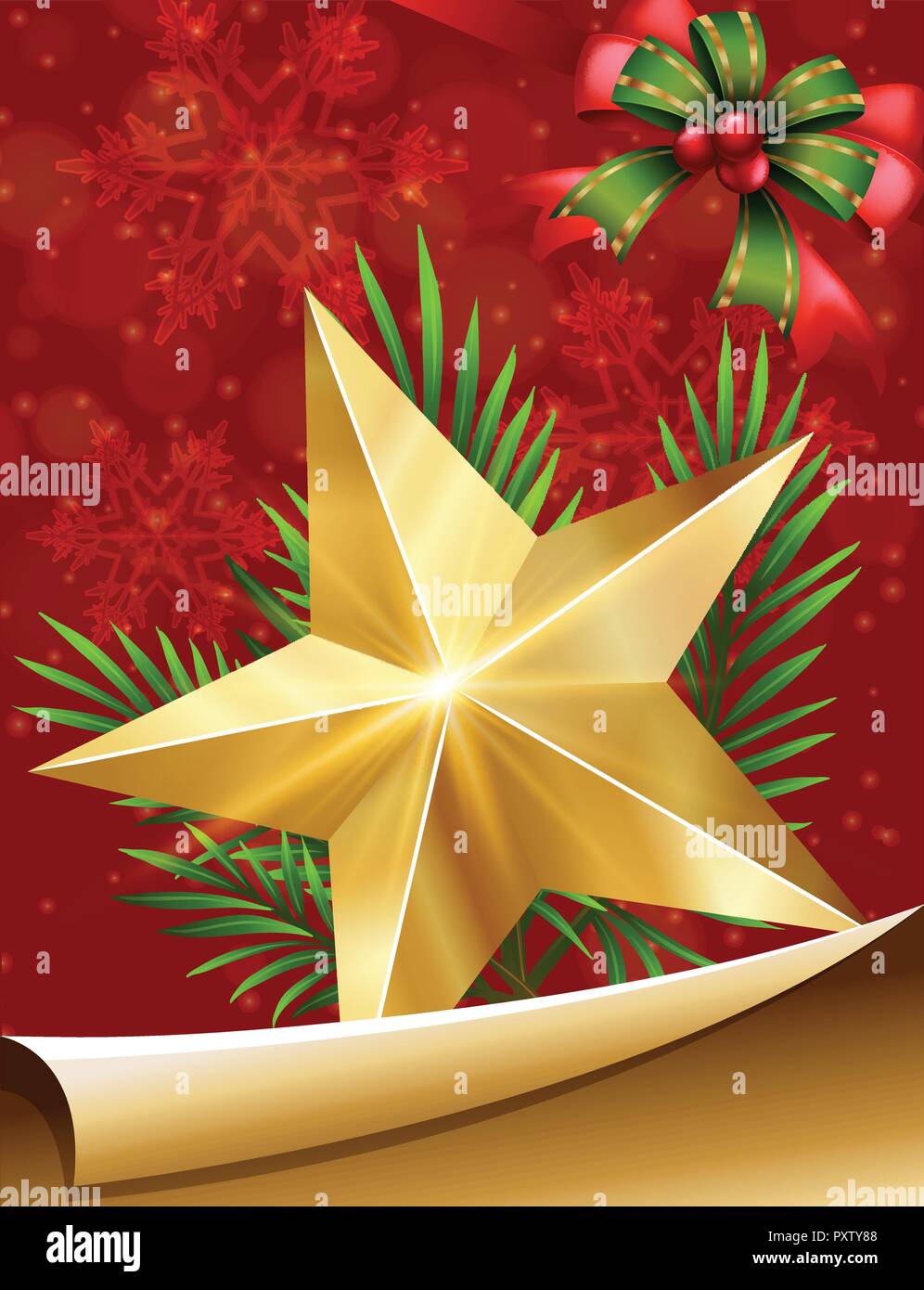 Christmas card with golden star and ribbon illustration Stock Vector ...