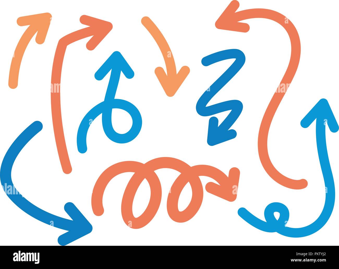 Blue and orange arrows on white background illustration Stock Vector ...