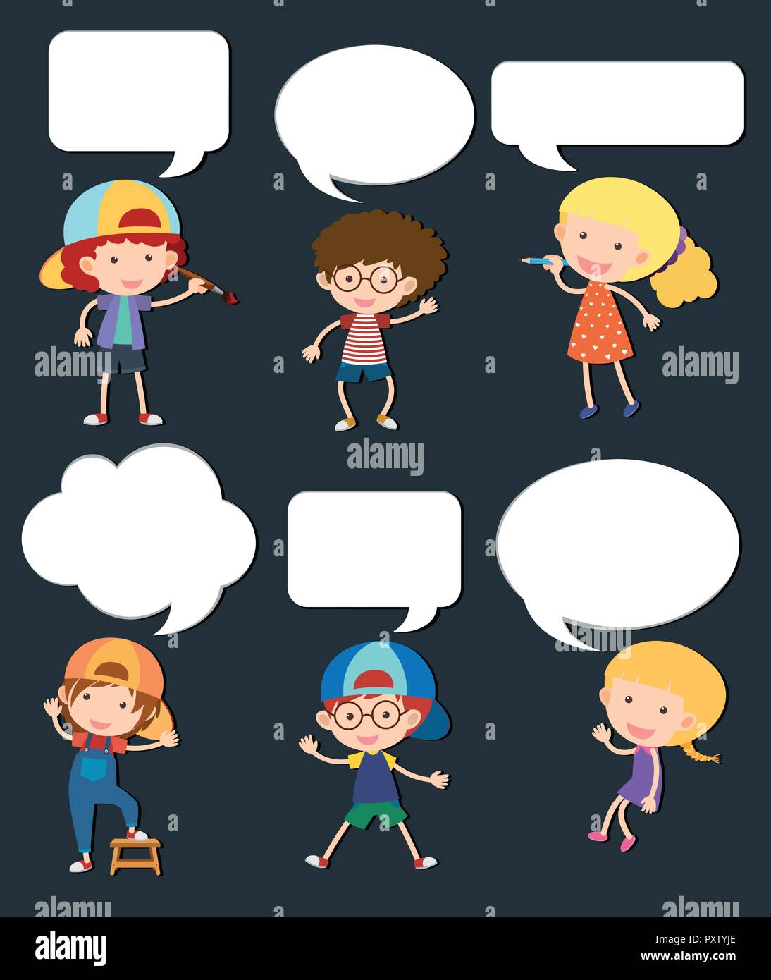 Boys and girls with blank speech bubbles illustration Stock Vector ...