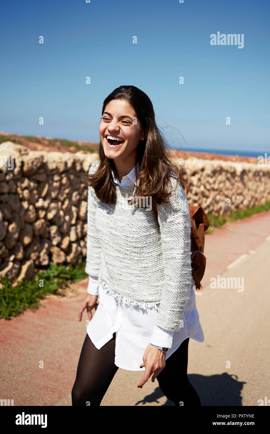 Young laughing brunette woman Stock Photo