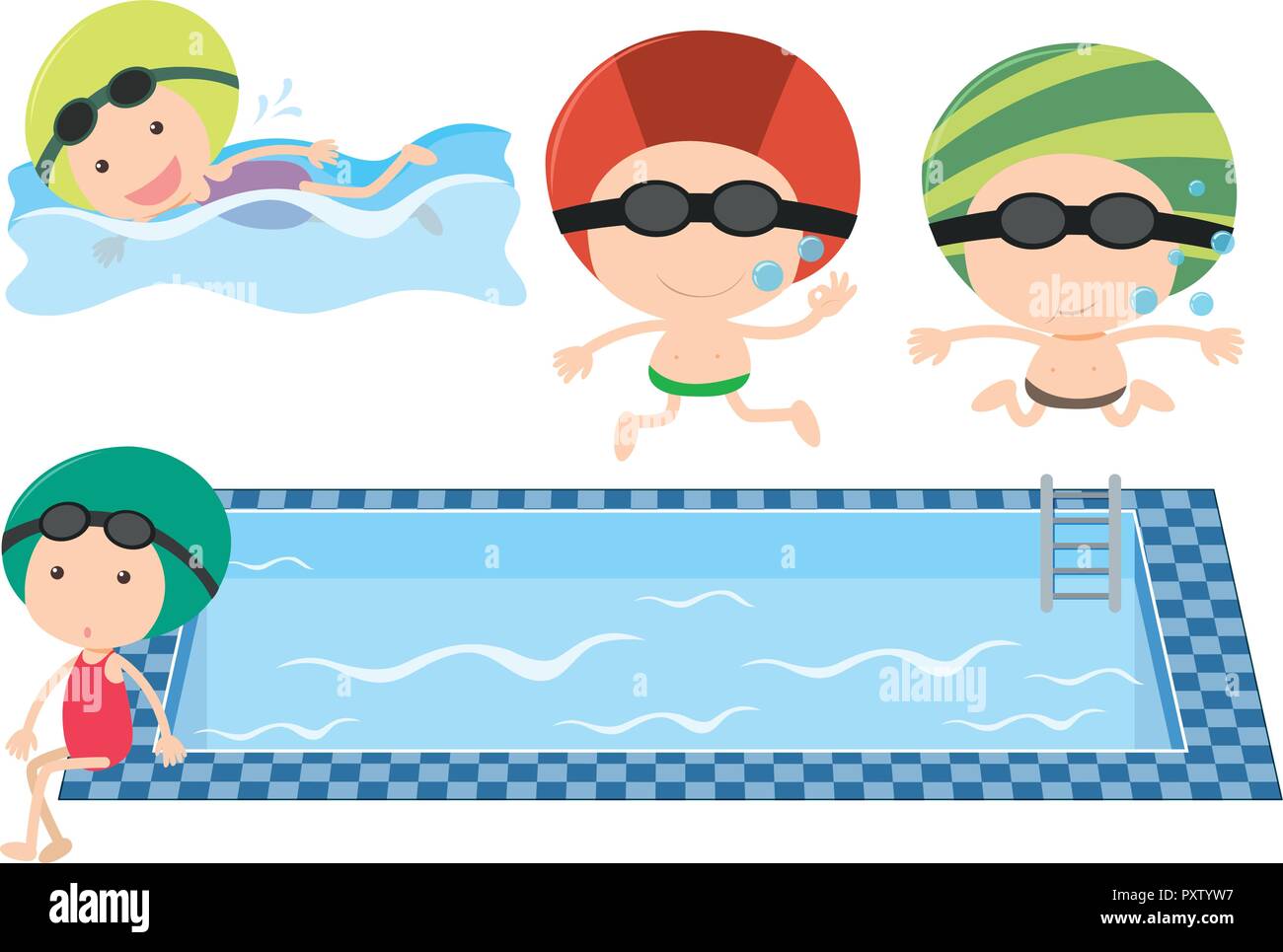 Kids Swimming In The Pool Illustration Stock Vector Image And Art Alamy