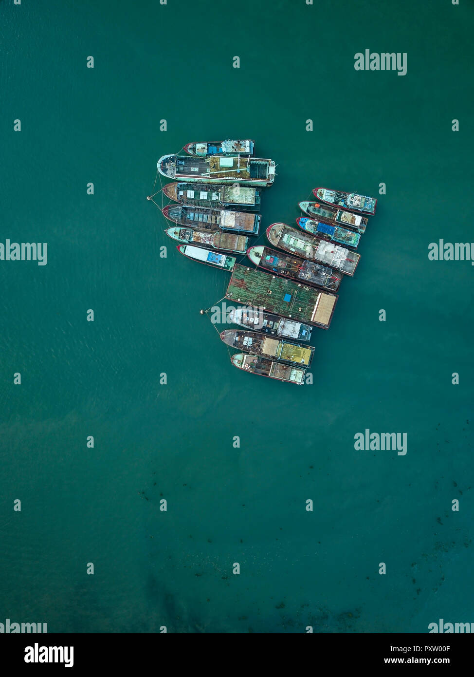 Indonesia, Bali, Aerial view of old boats Stock Photo