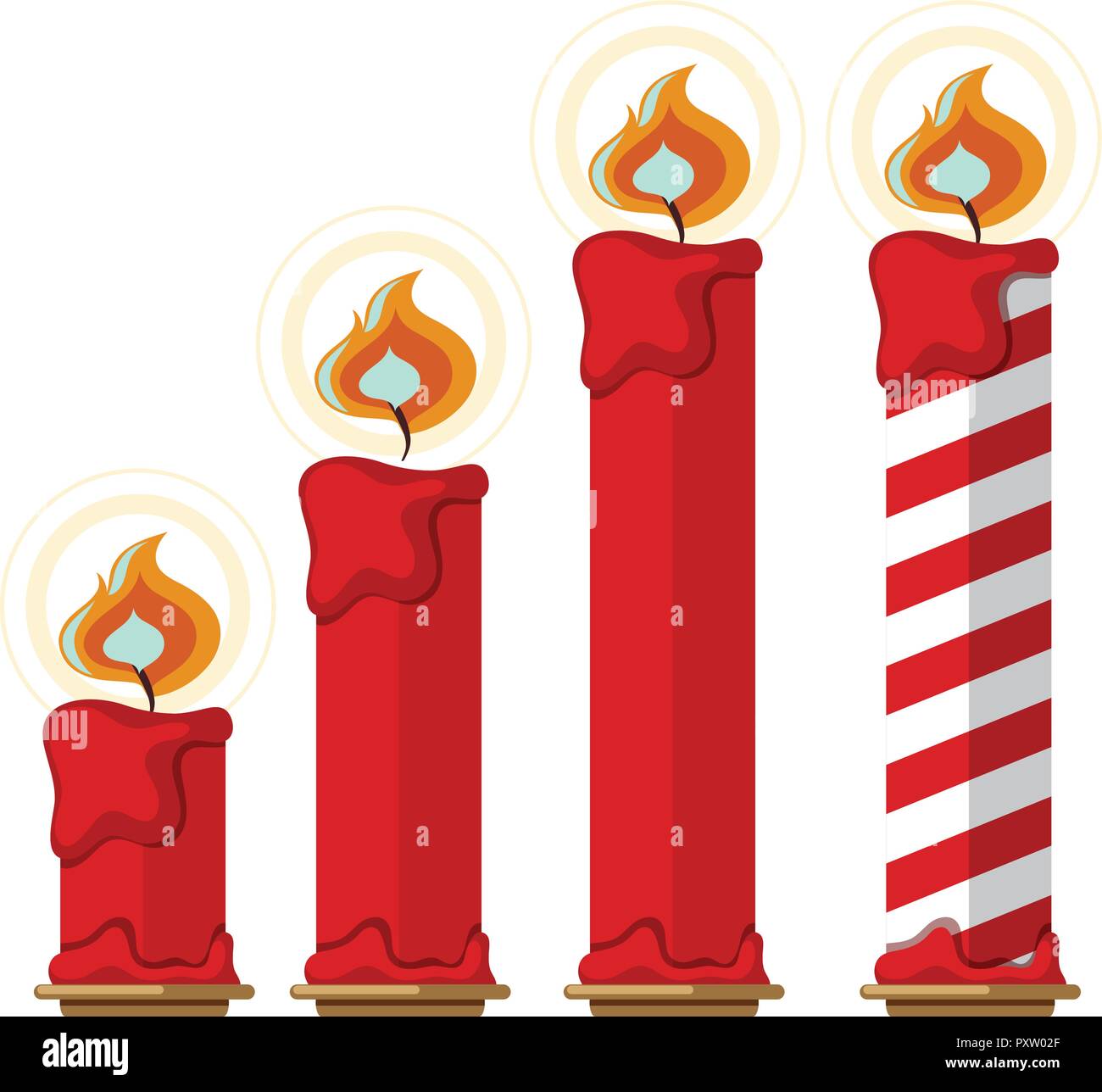 Red candles with fire on white background illustration Stock Vector