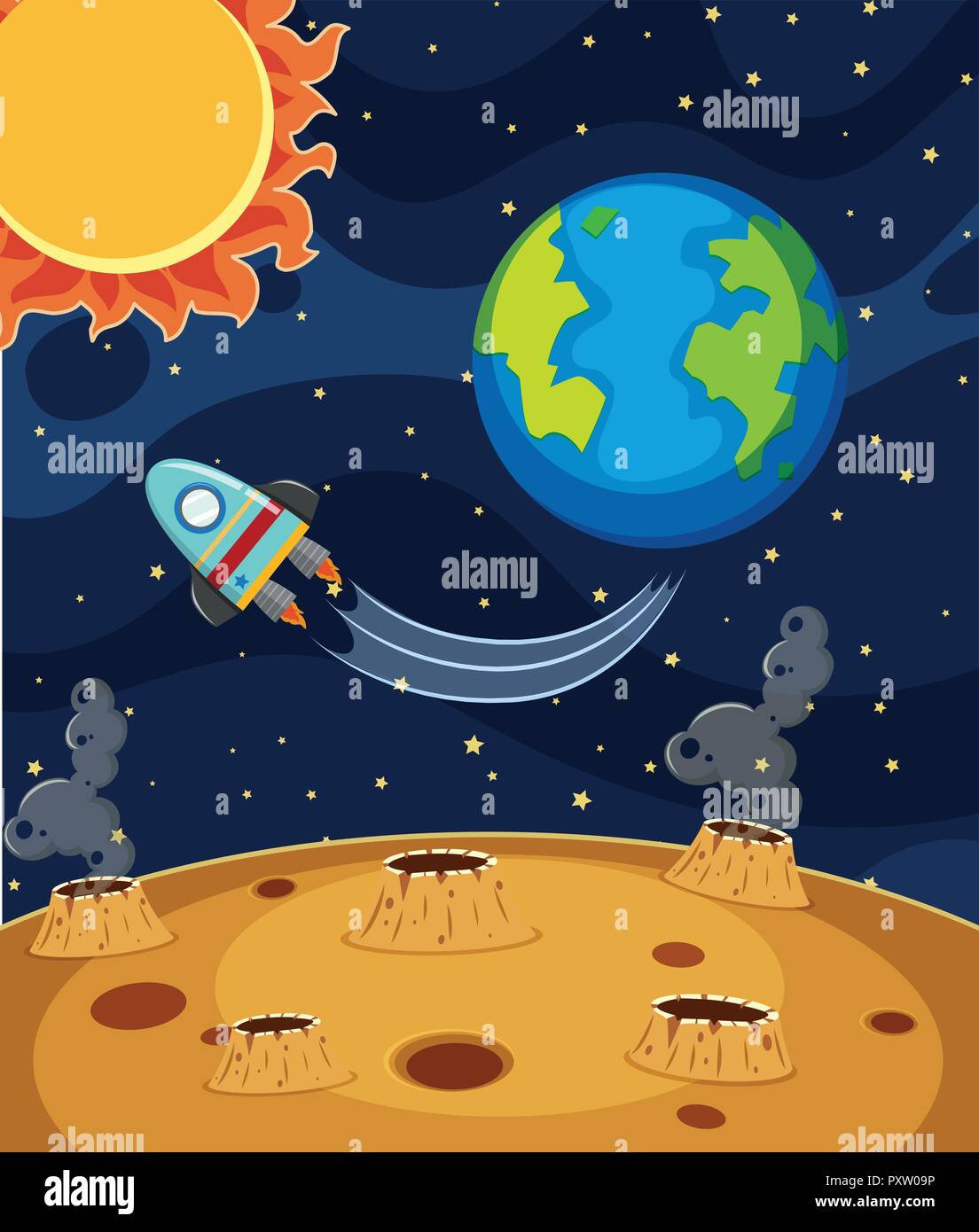 Rocket ride in dark space illustration Stock Vector Image & Art Alamy