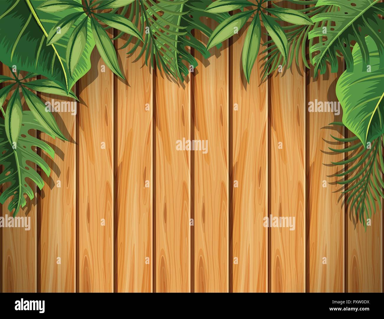 Wooden board with green leaves on top illustration Stock Vector Image ...