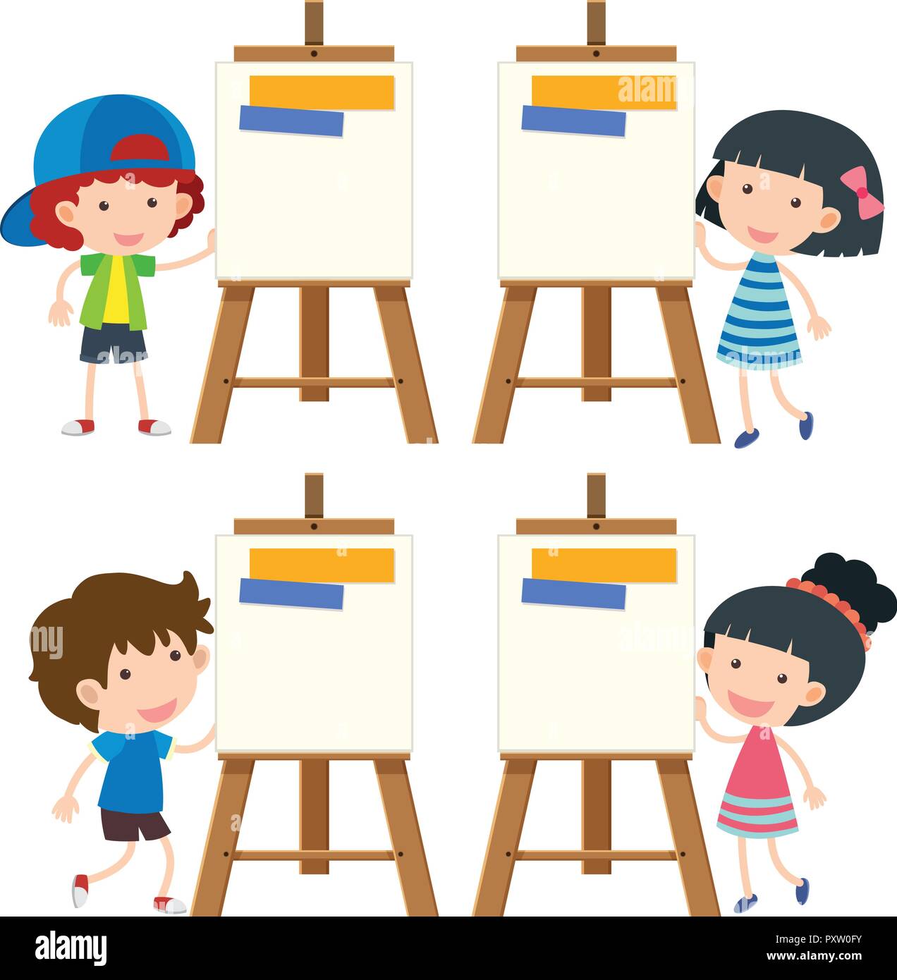 Four kids with blank boards illustration Stock Vector Image & Art - Alamy