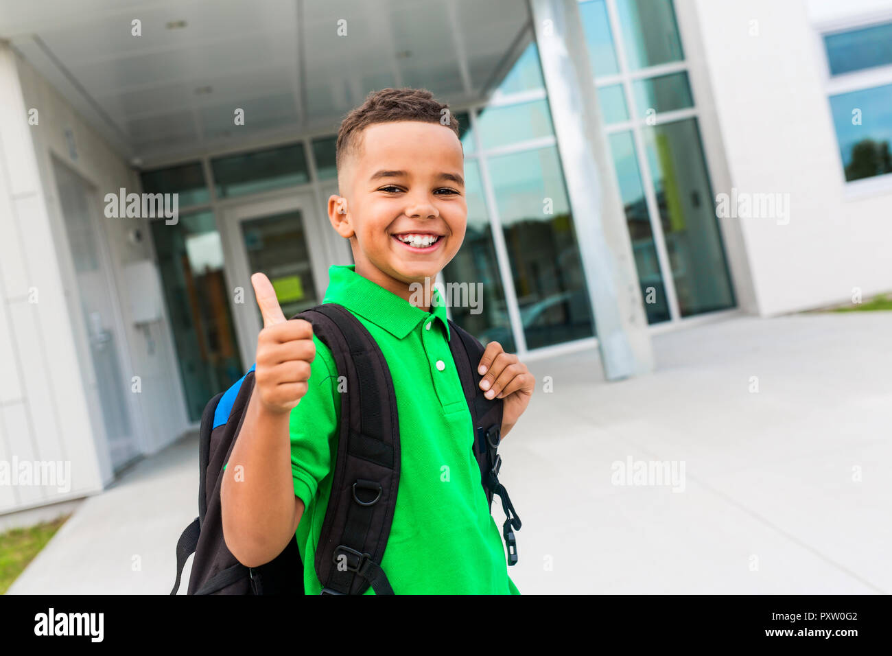 cheerful african american primary school boy with backpack Stock Photo ...
