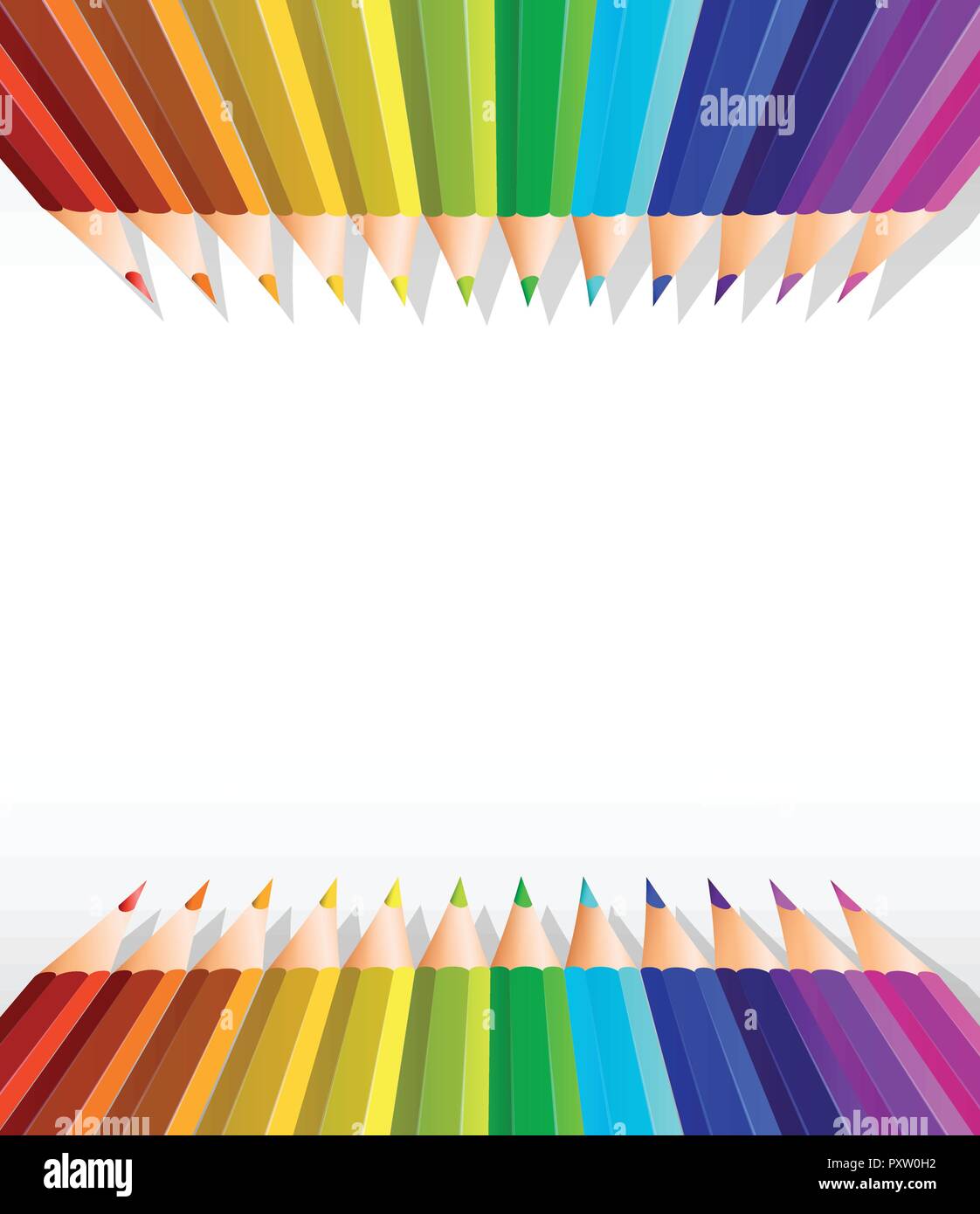 Blank paper template with color pencils on top and bottom illustration ...