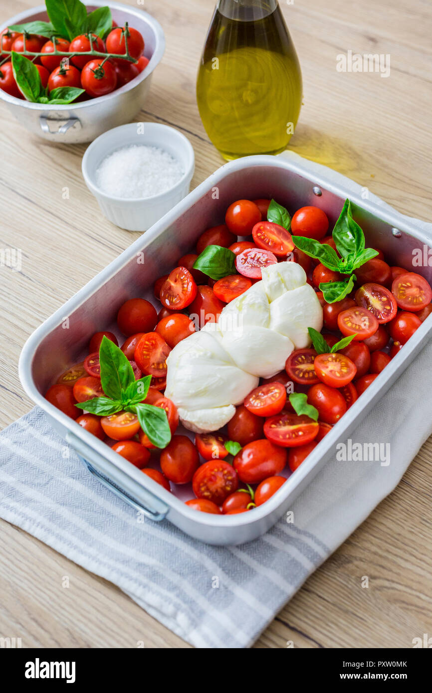 Italian food, caprese, mozzarella and tomatoes and basil Stock Photo ...