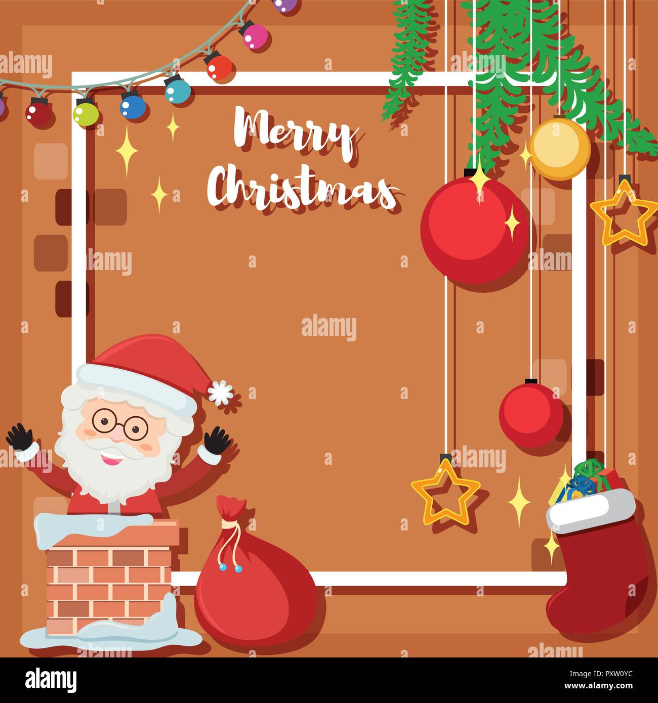 Christmas card template with santa in chimney illustration Stock Vector ...