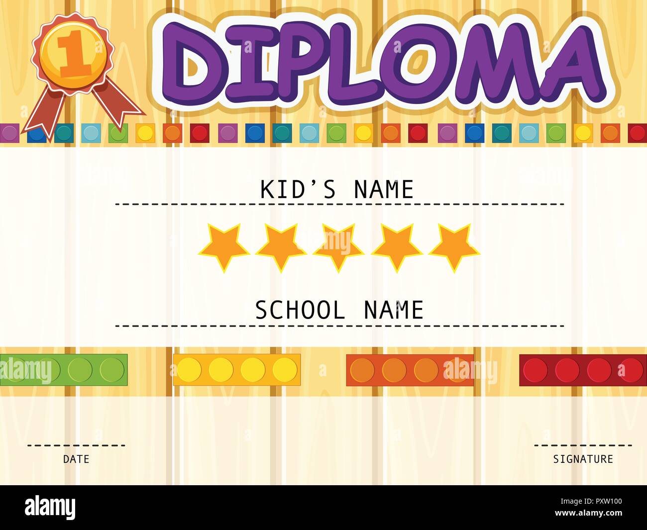 Diploma template with colorful blocks background illustration Stock Vector