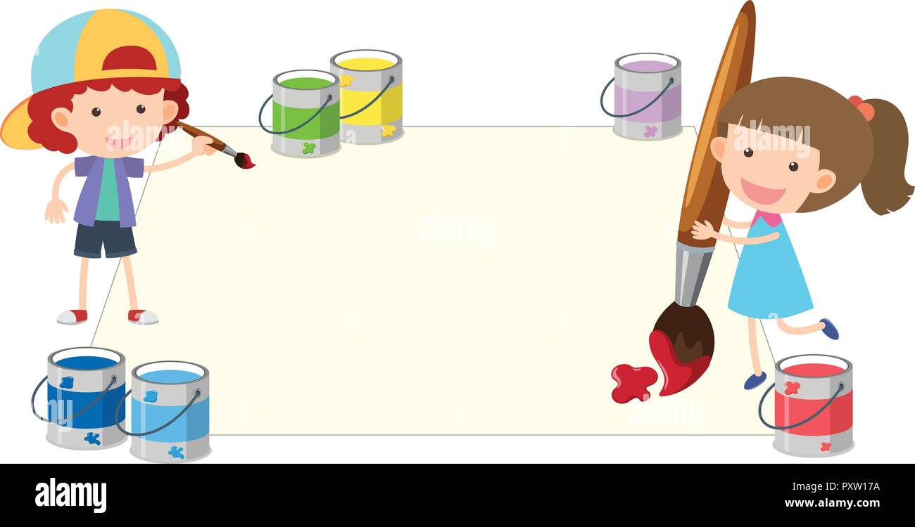 Boy and girl painting on paper illustration Stock Vector Image & Art ...