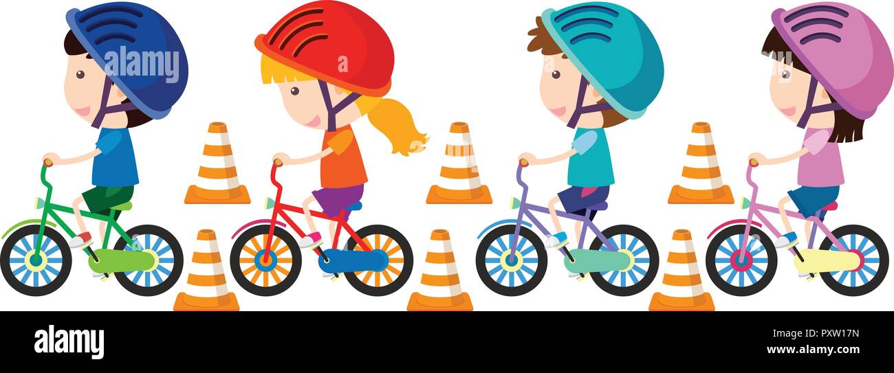 Children Riding Bike With Helmet On Illustration Stock Vector Art