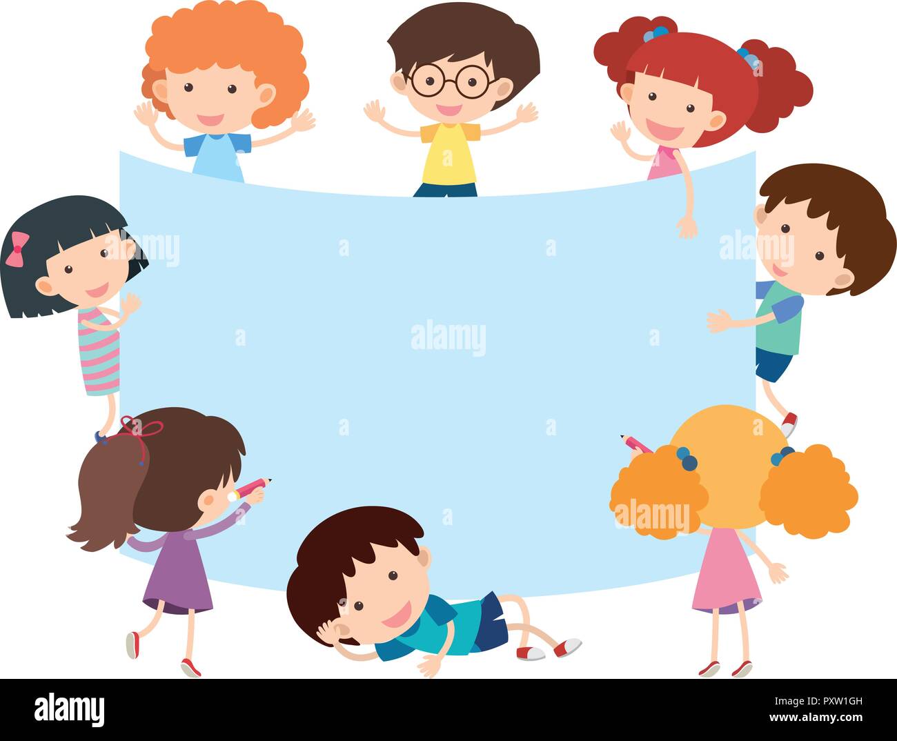 Blue banner with happy children illustration Stock Vector Image & Art ...